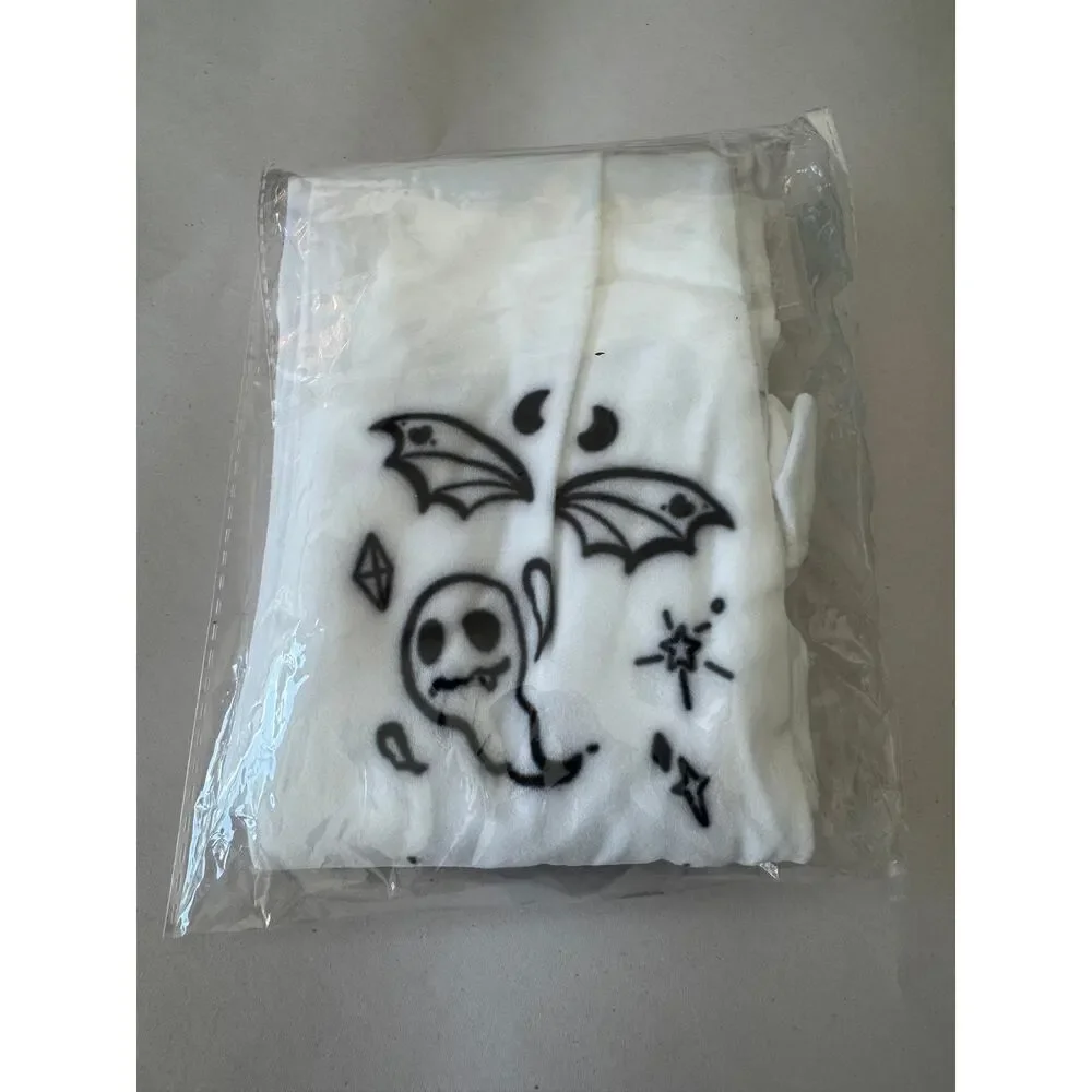 NWT Black & White Halloween Gothic Bat Ghost Spiderweb Spider Skeleton Tights